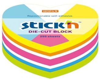Karteczki samoprzylepne serce 64 x 67 mm  mix 5-kolorów neon-biały 250kart, Stick`n