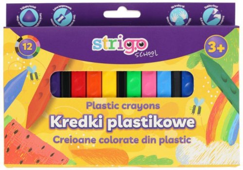 Kredki plastikowe trókątne z wgłebieniem 12-kol., Strigo