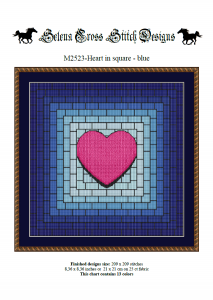 Wzór do haftu M2523 - Heart in square - niebieskie