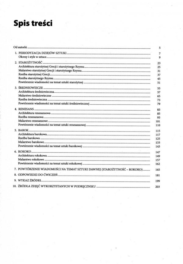 Sztuka bez granic - spis treści