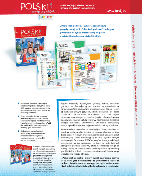 Polski krok po kroku Junior. Podręcznik do nauki języka polskiego jako obcego dla dzieci i młodzieży w wieku 10-15 lat 