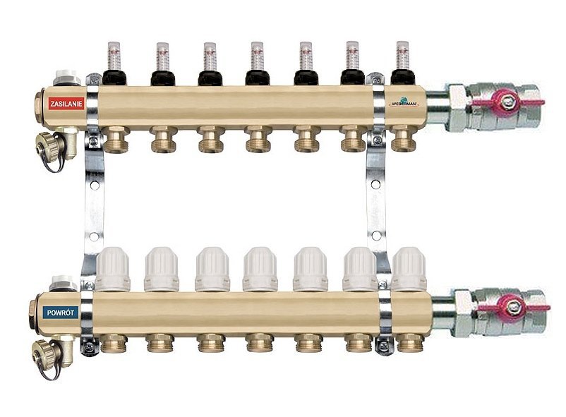 Rozdzielacz 1 CAL 10 obwodow z przeplywomierzami i zaworami ...