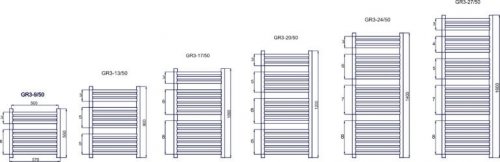 Grzejnik łazienkowy DIAMOND GR3-V 570x1000, zasilanie dolne centryczne