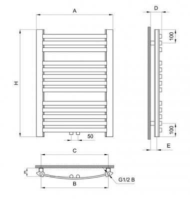Grzejnik łazienkowy DIAMOND GR3-V 570x1400, zasilanie dolne centryczne