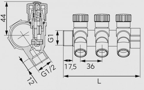 Rozdzielacz  Ferro  ¾'' x ½''  3-drogowy