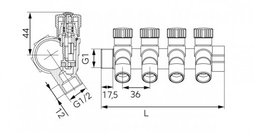 Rozdzielacz Ferro 1''x ½  4-drogowy