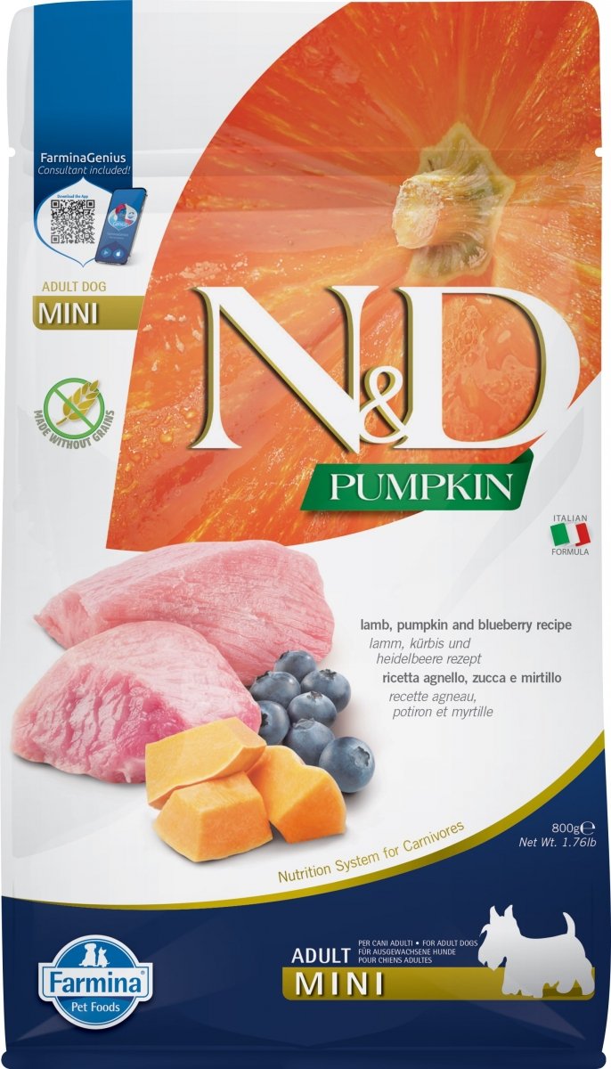 Farmina N&amp;D Dog Pumpkin Lamb &amp; Blueberry Adult Mini 800 gr Karma Sucha