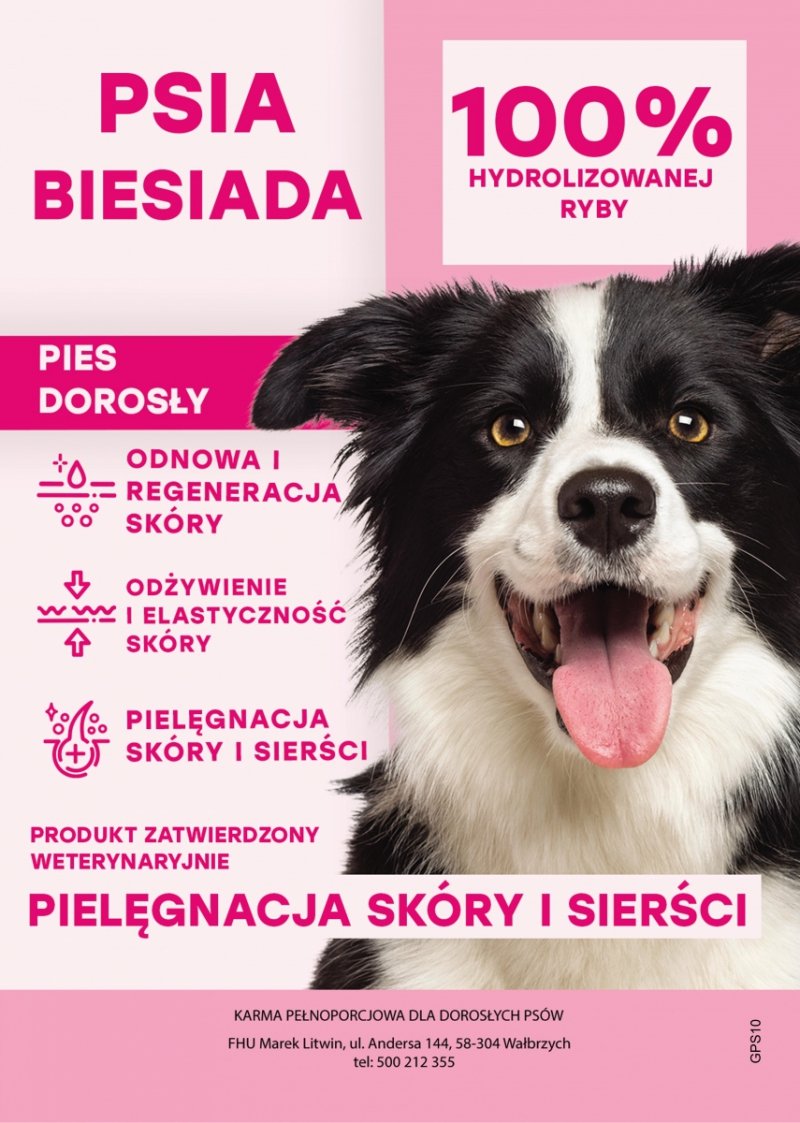 Psia Biesiada-  Pielęgnacja skóry i sierści Pepitde+ karma sucha dla psa z łososiem 10kg