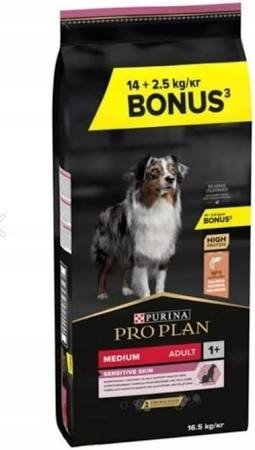 PRO PLAN SENSITIVE SKIN Karma sucha dla dorosłych psów ras średnich o wrażliwej skórze, łosoś 14kg +bonus 2,5kg 