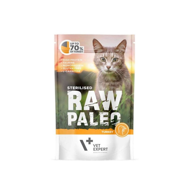 RAW PALEO STERILISED TURKEY 12 sztuk x 100g - mokra karma dla kotów sterylizowanych - indyk