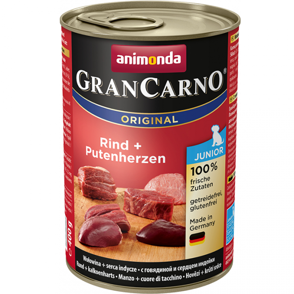 ANIMONDA GranCarno Orginal Junior puszki wołowina i serca indycze 400g