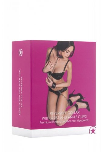 Ouch! Reversible Collar / Wrist / Ankle Cuffs - Pink - obroża z kajdankami
