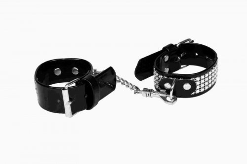 Whips - damskie kajdanki na ręce z kryształkami czarne BDSM