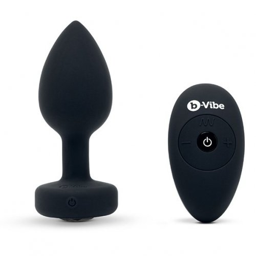 B-Vibe Vibrating Jewel Plug - wibrujący korek analny z diamentem M/L czarny 