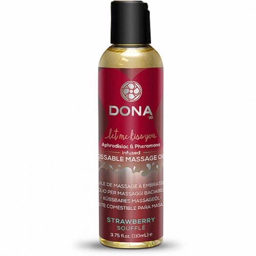 Dona Kissable Massage Oil Strawberry Soufflé - jadalny olejek do masażu Truskawkowy 