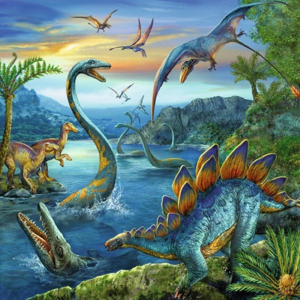 Puzzle 3x49 elementów - Dinozaury
