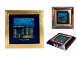 Obrazek 13x13 - Vincent van Gogh - Noc nad Rodanem - złota ramka