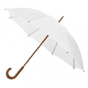 Elegancka gładka biała parasolka z drewnianą rączką