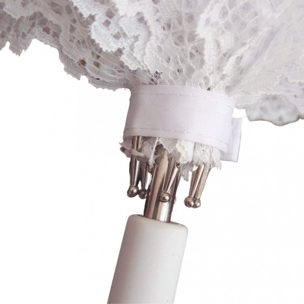 Retro Romantic długa biała parasolka z koronką