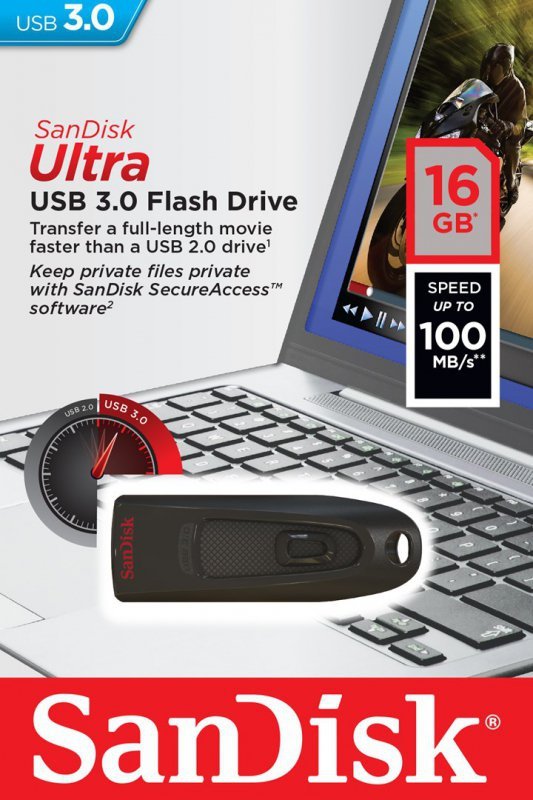 Pendrive SanDisk Cruzer Ultra SDCZ48-016G-U46 (16GB; USB 3.0; kolor czarny)