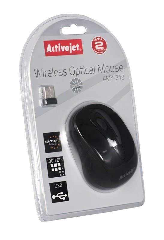 Mysz Activejet bezprzewodowa USB AMY-213 (optyczna; 1600 DPI; kolor czarny)