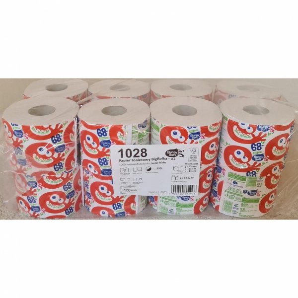 Papier toaletowy Bunny Soft 2-warstwowy, makulatura biała, 16x68m [1028P]