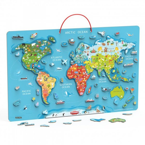 Tablica Edukacyjna z Magnetyczną Mapą Świata - VIGA Toys