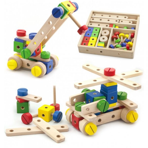Drewniany zestaw konstrukcyjny 53 elementy w skrzynce - Viga Toys 
