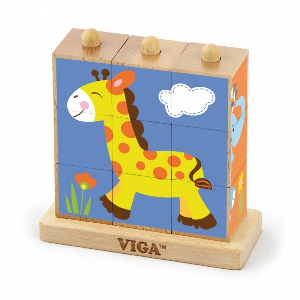 Drewniana Klocki układanka logiczna Puzzle Zoo 9 elementów - Viga Toys