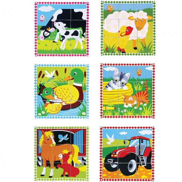 Układanka Drewniana Puzzle - 6 Klocków 6 Obrazków Farma - Viga Toys