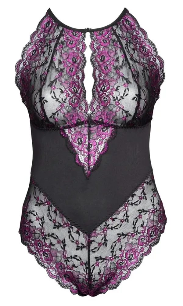 Cottelli CURVES - Dwukolorowe Kwiatowe Body Z Delikatne Koronki 4XL