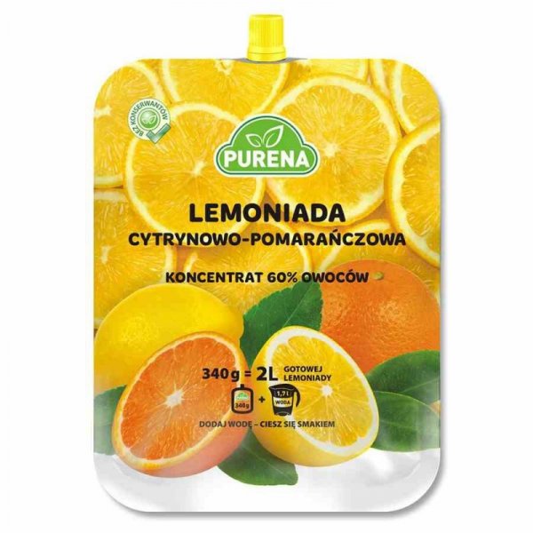Lemoniada cytrynowo - pomarańczowa, koncentrat Purena, 340g