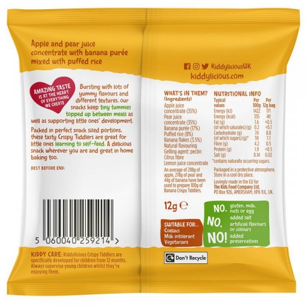 Chrupiące owocożelki bananowe w kształcie rybki Kiddylicious, 12g