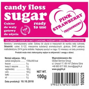 Kolorowy cukier do waty cukrowej różowy o smaku truskawkowym - saszetka 100g