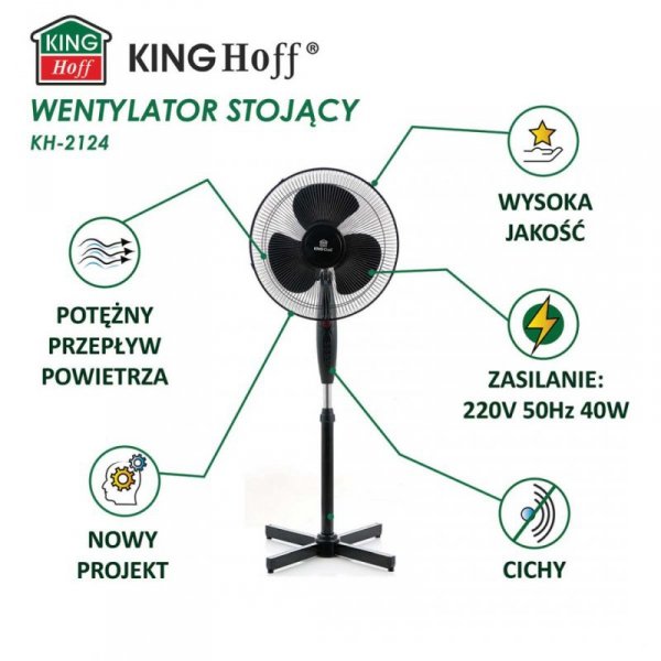 WENTYLATOR WIATRAK STOJĄCY PODŁOGOWY KINGCOOL KC-2124 czarny