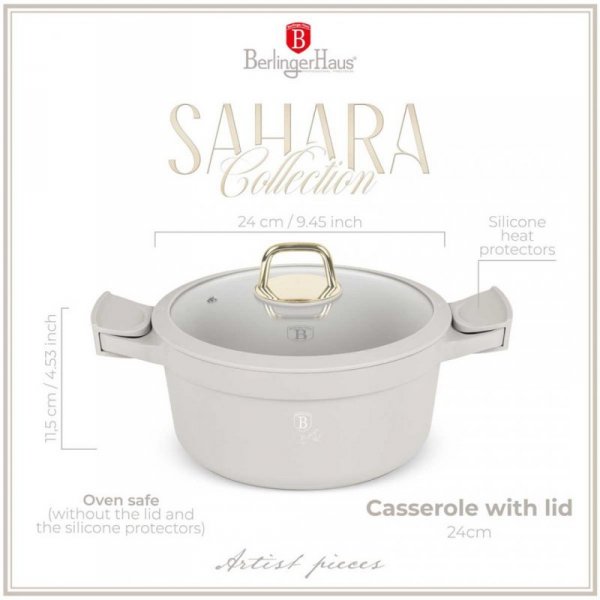 GARNEK TYTANOWY Z POKRYWĄ 24cm BERLINGER HAUS BH-7787 SAHARA