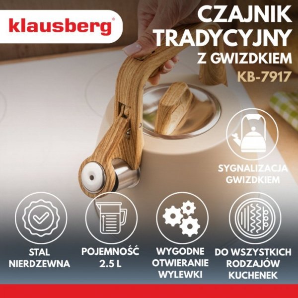 CZAJNIK STALOWY Z GWIZDKIEM 2,5L KLAUSBERG KB-7917