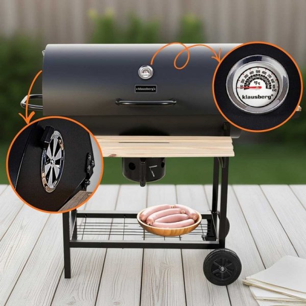 DUŻY GRILL WĘGLOWY NA KÓŁKACH Z PÓŁKAMI KLAUSBERG KB-9033