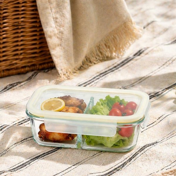 SZKLANY POJEMNIK 1000ml LUNCH BOX Z PRZEGRODĄ SZCZELNY 5623