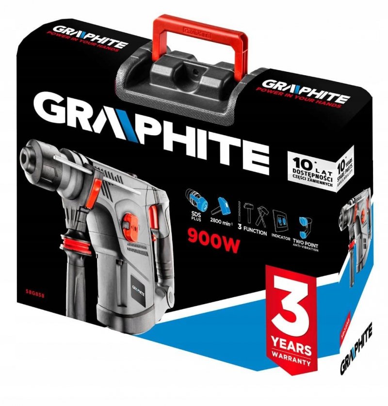 MŁOT UDAROWY OBROTOWY 900W 4,2J 3-FUNKCJE GRAPHITE