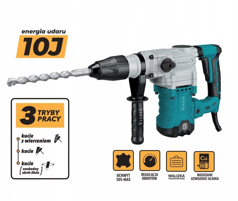 Młot udarowy młotowiertarka z regulacją SDS-MAX 1600W 10J Vander