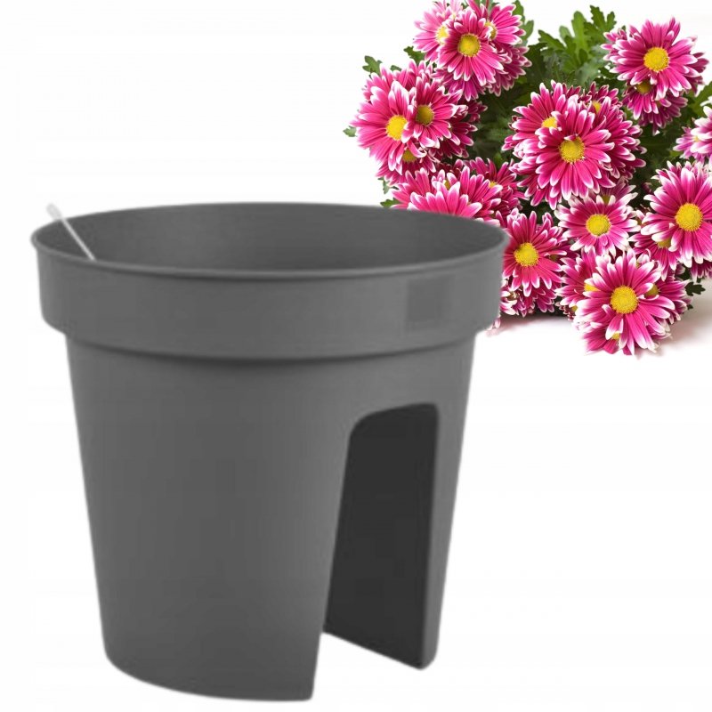 Doniczka Okrągła na poręcz balustradę 7L Mocowanie 6cm - Średnica 28 cm
