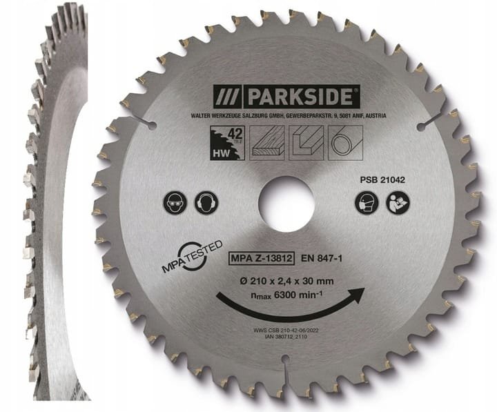 TARCZA DO UKOŚNICY PILARKI PARKSIDE 210x30mm 42 Z. REDUKCJE 20mm 15mm BLACK