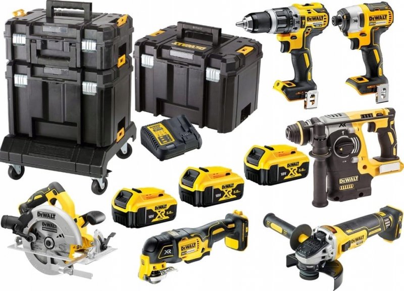 DEWALT Zestaw narzędzi DCD796 DCG405 DCF887 DCH273 DCS570 DCS335 3xDCB184