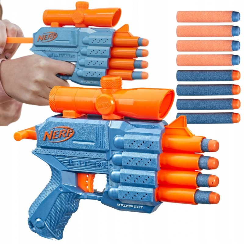 Pistolet wyrzutnia do 20m NERF dla dziecka 4-lufowy magazynek + 8x STRZAŁKA