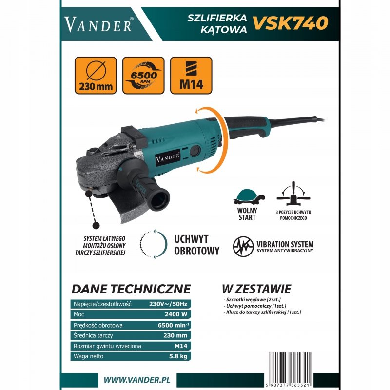 Szlifierka kątowa 230mm 2400W z wolnym startem ANTYWIBRACJA OBROTowa RĄCZKA