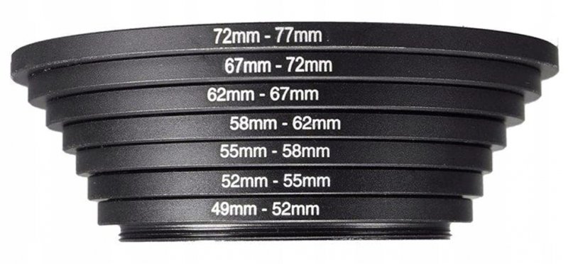 Komplet redukcji filtrowych 49 52 55 58 62 67 72 mm STEP UP ZESTAW 7szt+1