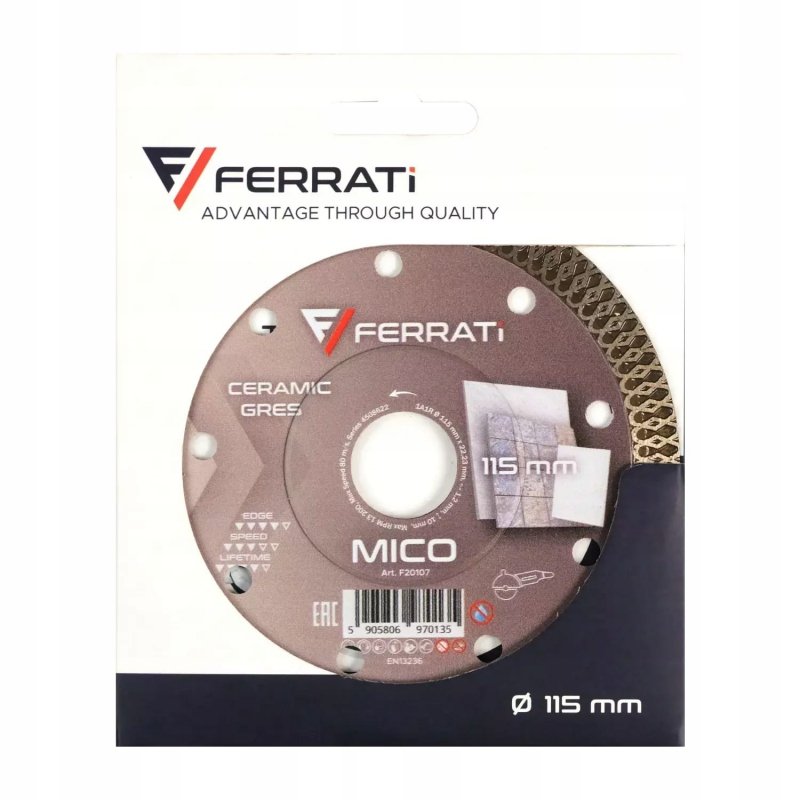 FERRATI MICO Tarcza Diamentowa Tnąca GRES Ø115mm x 22,23mm - Wysoka Jakość!