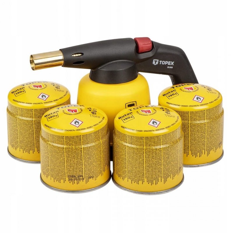 Palnik gazowy na naboje lampa lutownicza PIEZO 4x gaz 190g TOPEX 44E154
