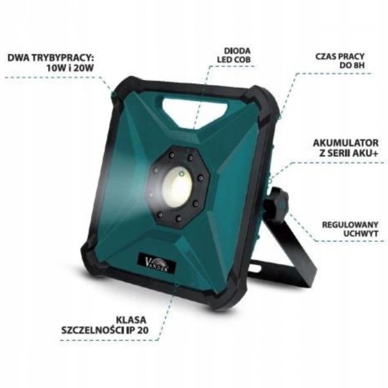 LAMPA LED warsztatowa akumulatorowa 18V AKU+ 20W Vander